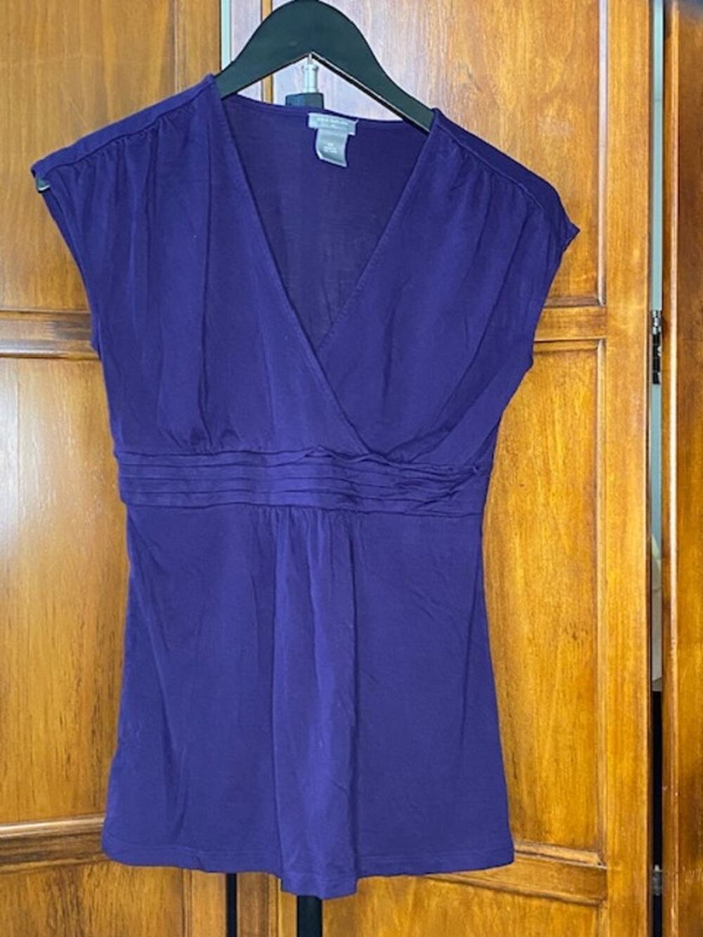 Ann Taylor Purple Faux Wrap Knit Top Women's XS Empire Waist Stretch Blouse
